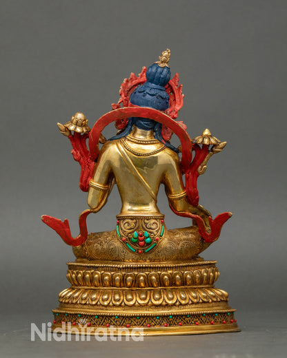 Back view Green Tara statue gold body, lotus throne, handcrafted Himalayan Buddhist sculpture