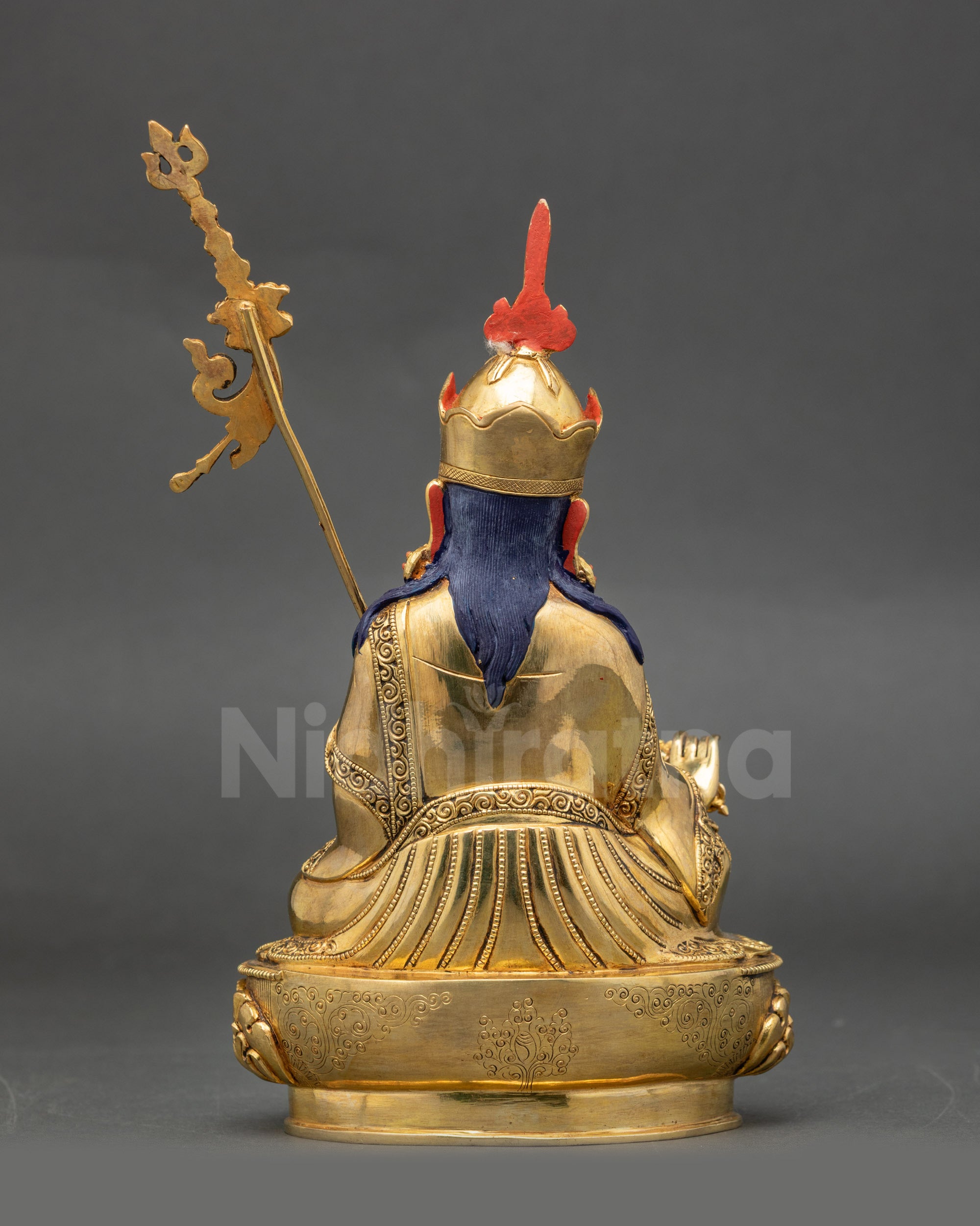 Back view Guru Rinpoche Padmasambhava statue with detailed Newari craftsmanship