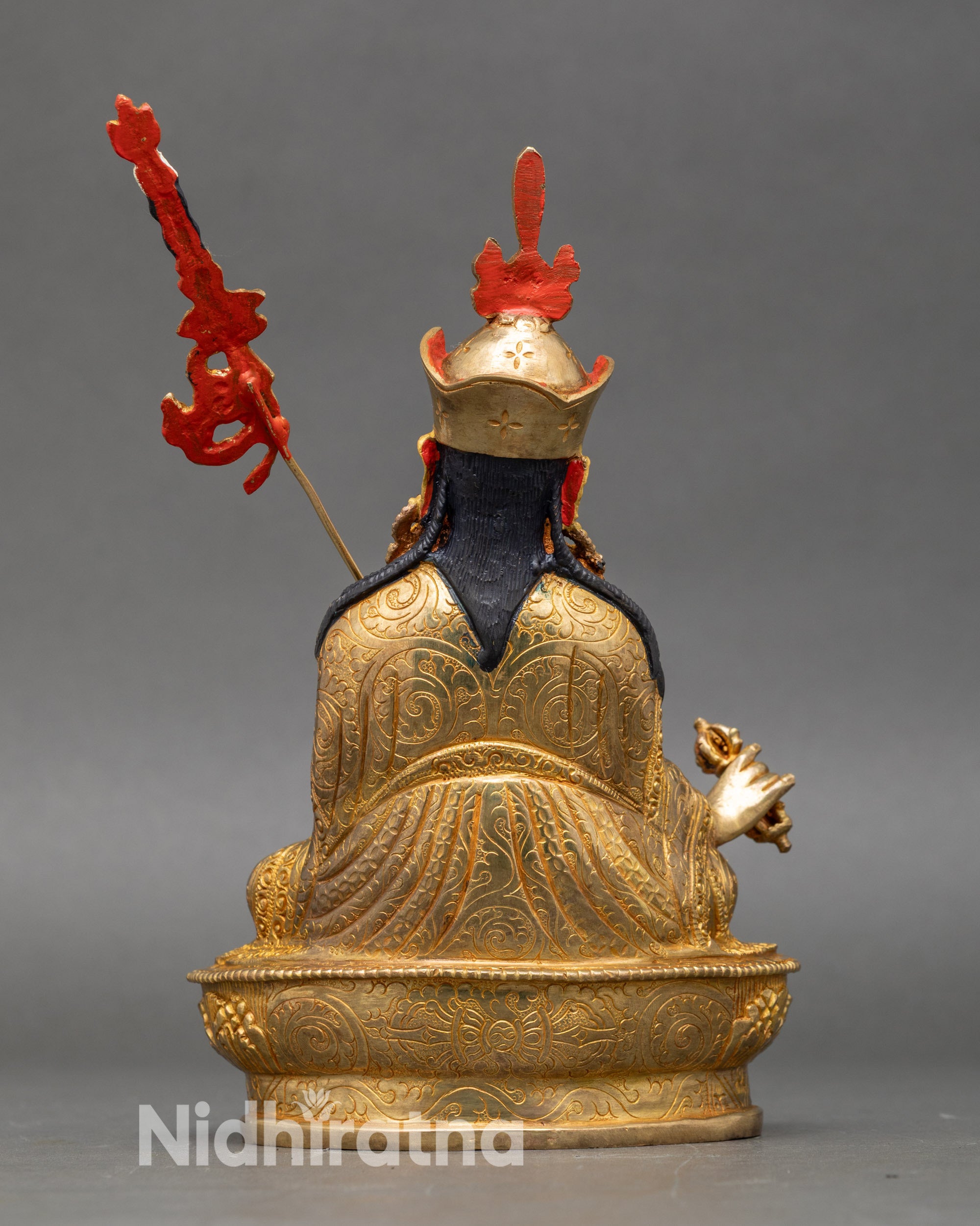 Back view Guru Rinpoche Statue – artisan-crafted gold gilded copper for altar and meditation