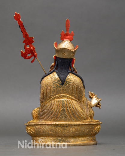 Back view Guru Rinpoche Statue – artisan-crafted gold gilded copper for altar and meditation