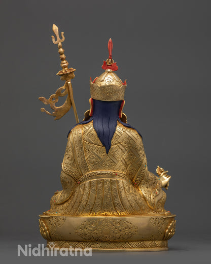 Back view Guru Rinpoche statue highlighting detailed ornaments and craftsmanship