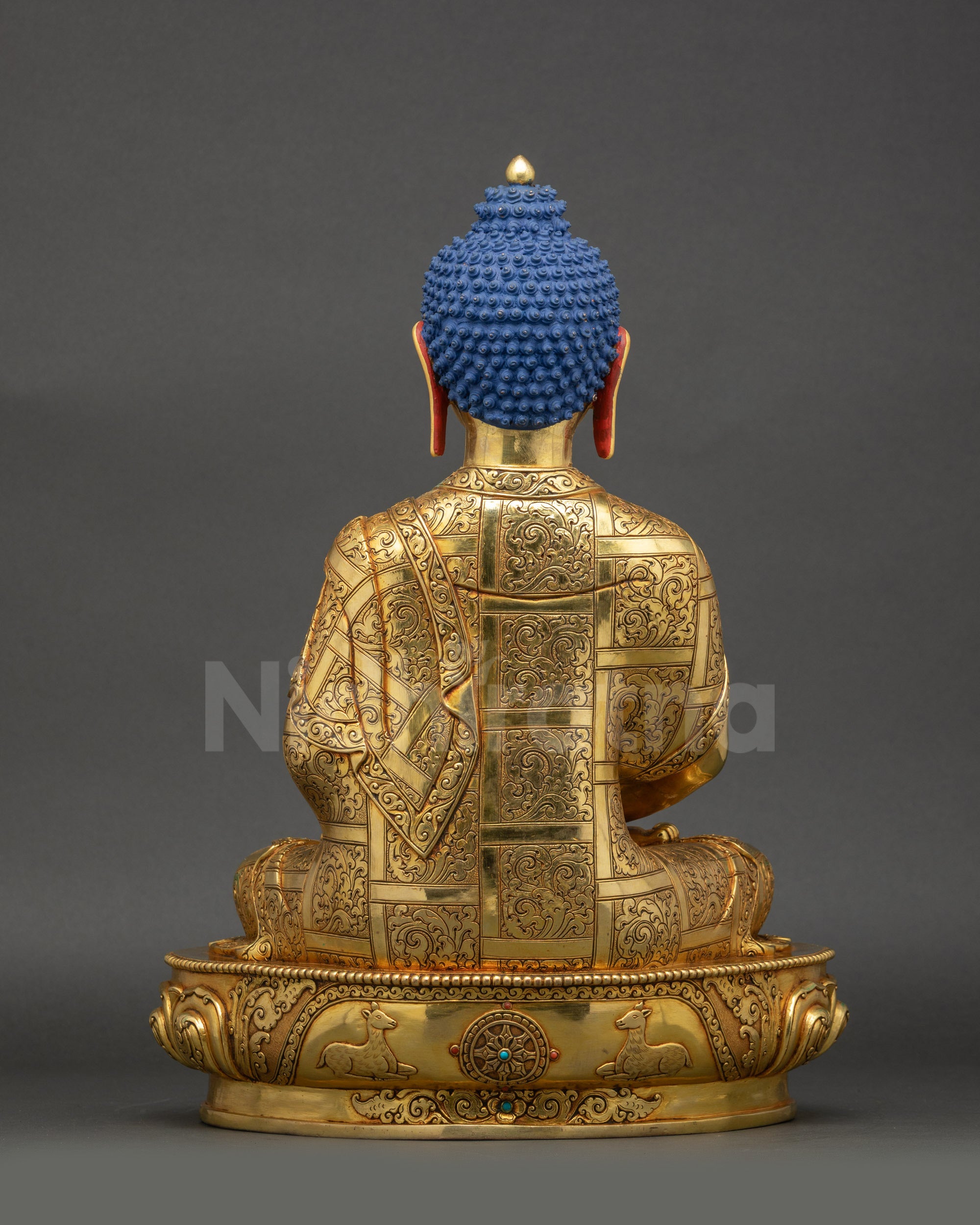 Back view Handcrafted Amitabha Buddha statue from Nepal showing detailed robe flow 