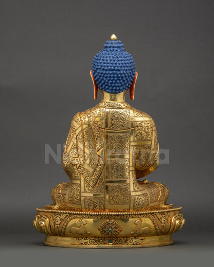 Back view Handcrafted Amitabha Buddha statue from Nepal showing detailed robe flow 