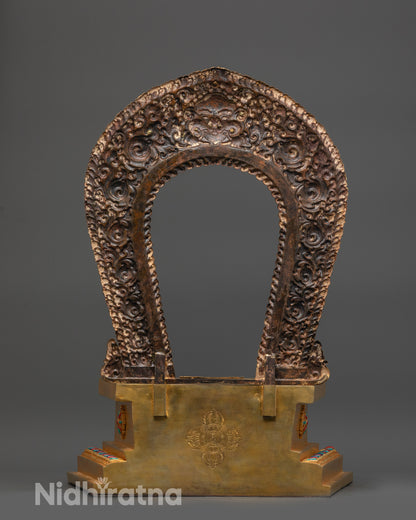 Back view Himalayan artisan crafted throne for elevating deity statues with elegance