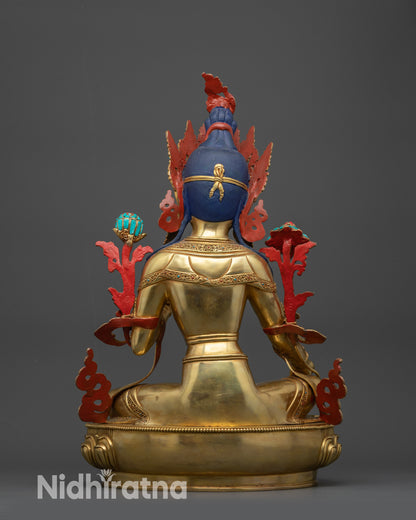 Back view Jetsun Drolma Statue displaying detailed craftsmanship and lotus throne design