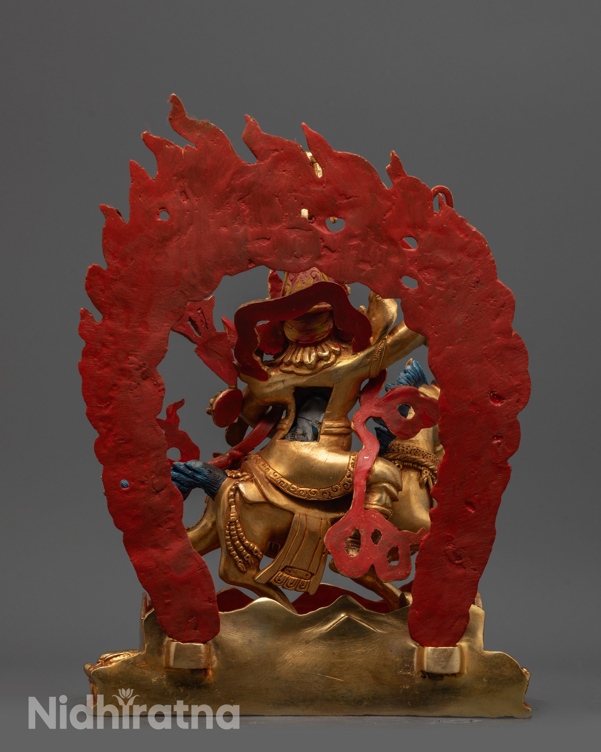 Back view King Gesar Statue highlighting intricate armor and lotus base details