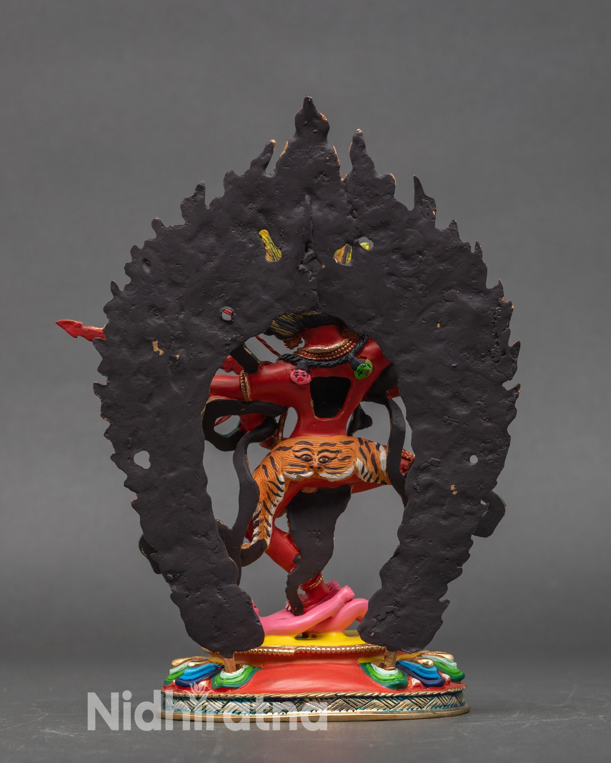 Back view Kurukulla sculpture wisdom fire halo handmade Patan Nepal art