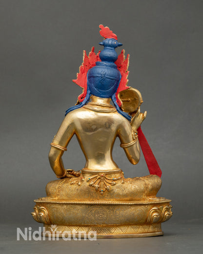 Back view Machig Labdron statue, gold-gilded copper, handmade by Newari artisan from Patan