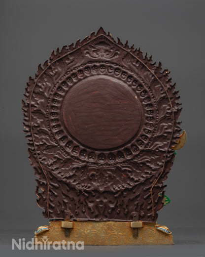 Back view Mahakala Bernagchen Statue showing richly painted robe and vibrant colors