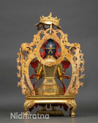 Back view Maitreya Buddha sculpture, handcrafted Newari artistry with intricate lotus base