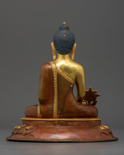 Back view Medicine Buddha copper statue hand-painted colors Himalayan Buddhist sculpture