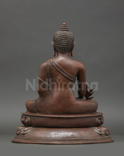 Back view Medicine Buddha statue, handcrafted by skilled Newari artist from Patan, Nepal
