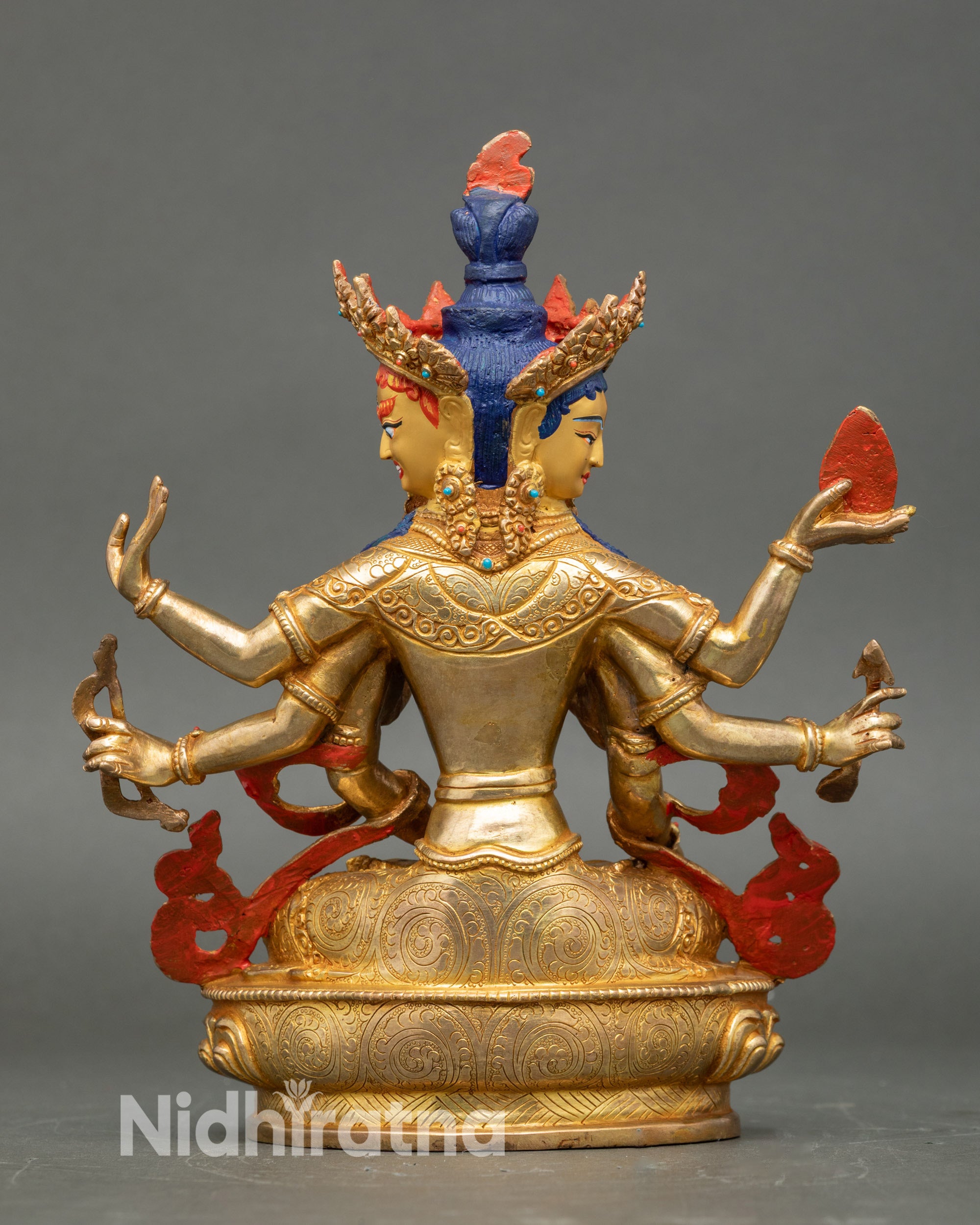 Back view Namgyalma Buddha statue, sacred Nepalese sculpture