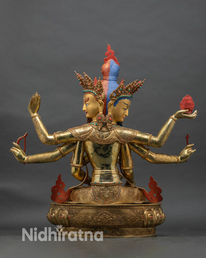 Back view Namgyalma gold fire-gilded lotus base handmade Himalayan sculpture