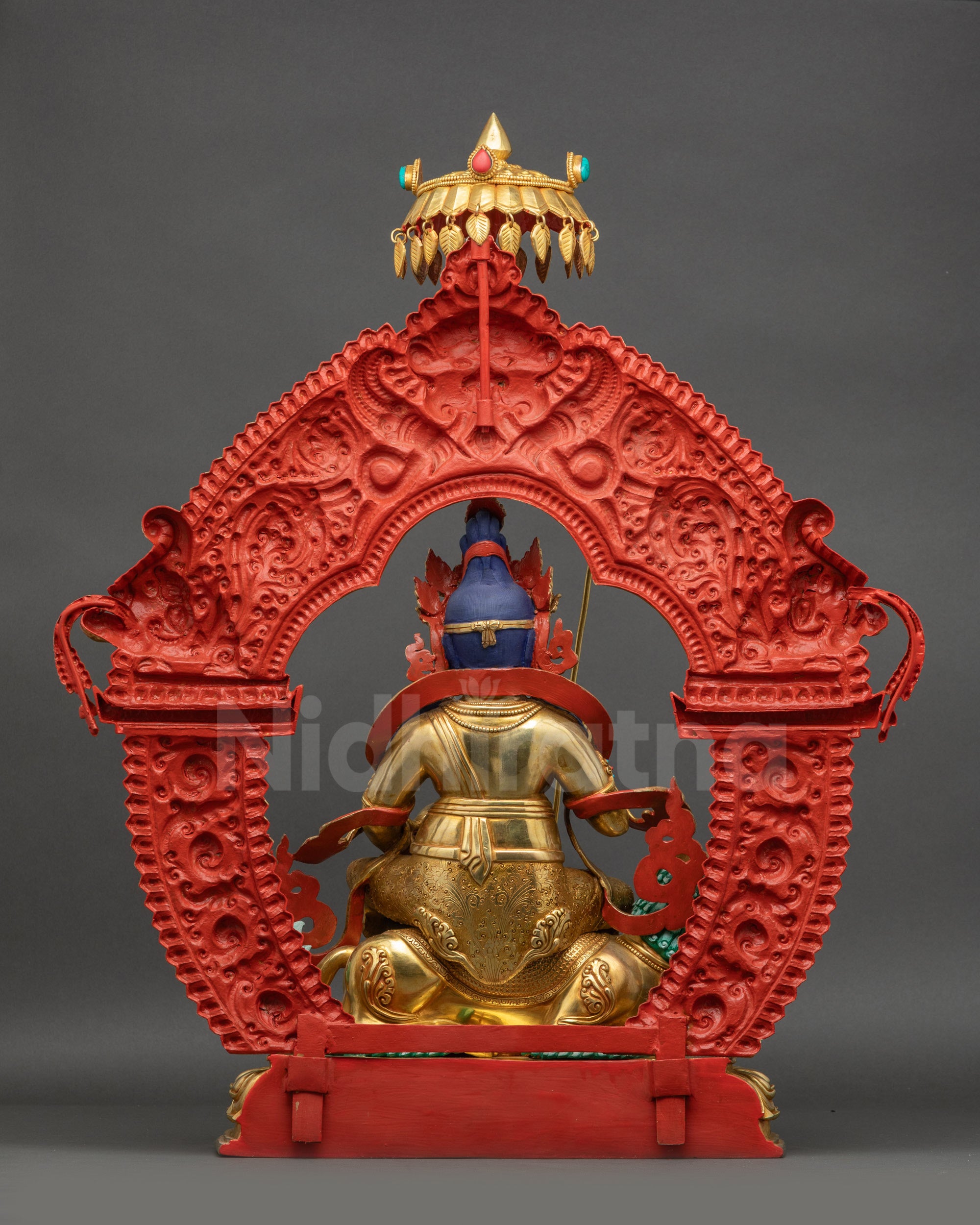 Back view Namtoshe statue halo Garuda head celestial elephants gold gilded