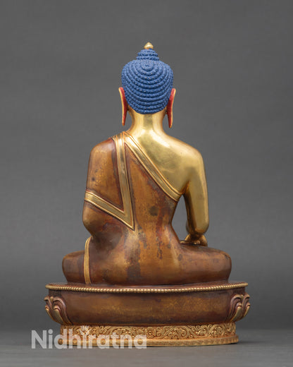 Side view copper Shakyamuni Buddha holding monk bowl in meditation posture