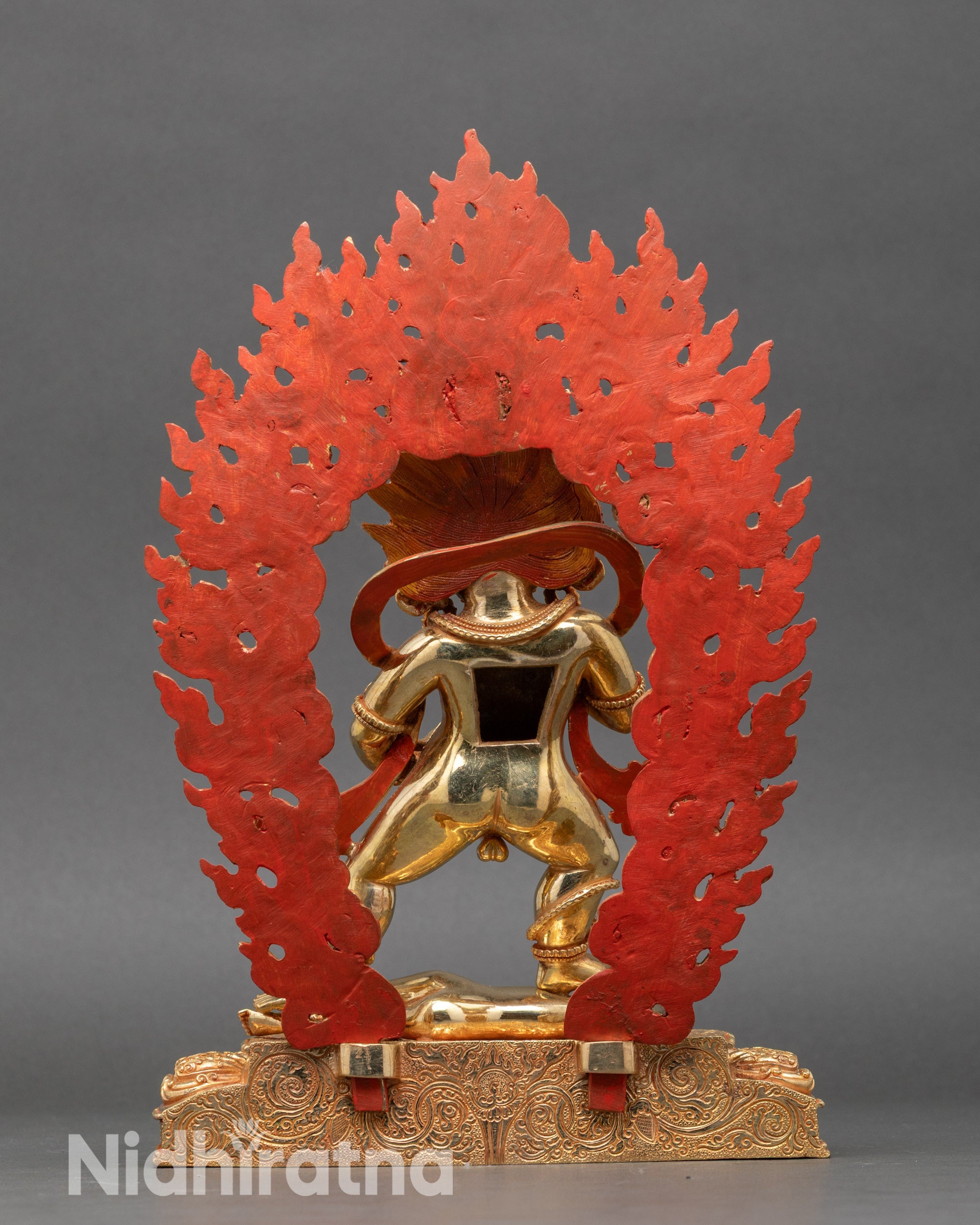 Back view Nepalese Black Dzambhala statue handcrafted lost-wax copper Buddhist art