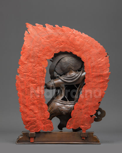 Back view Oxidized Vajrapani Statue highlighting halo and intricate back details