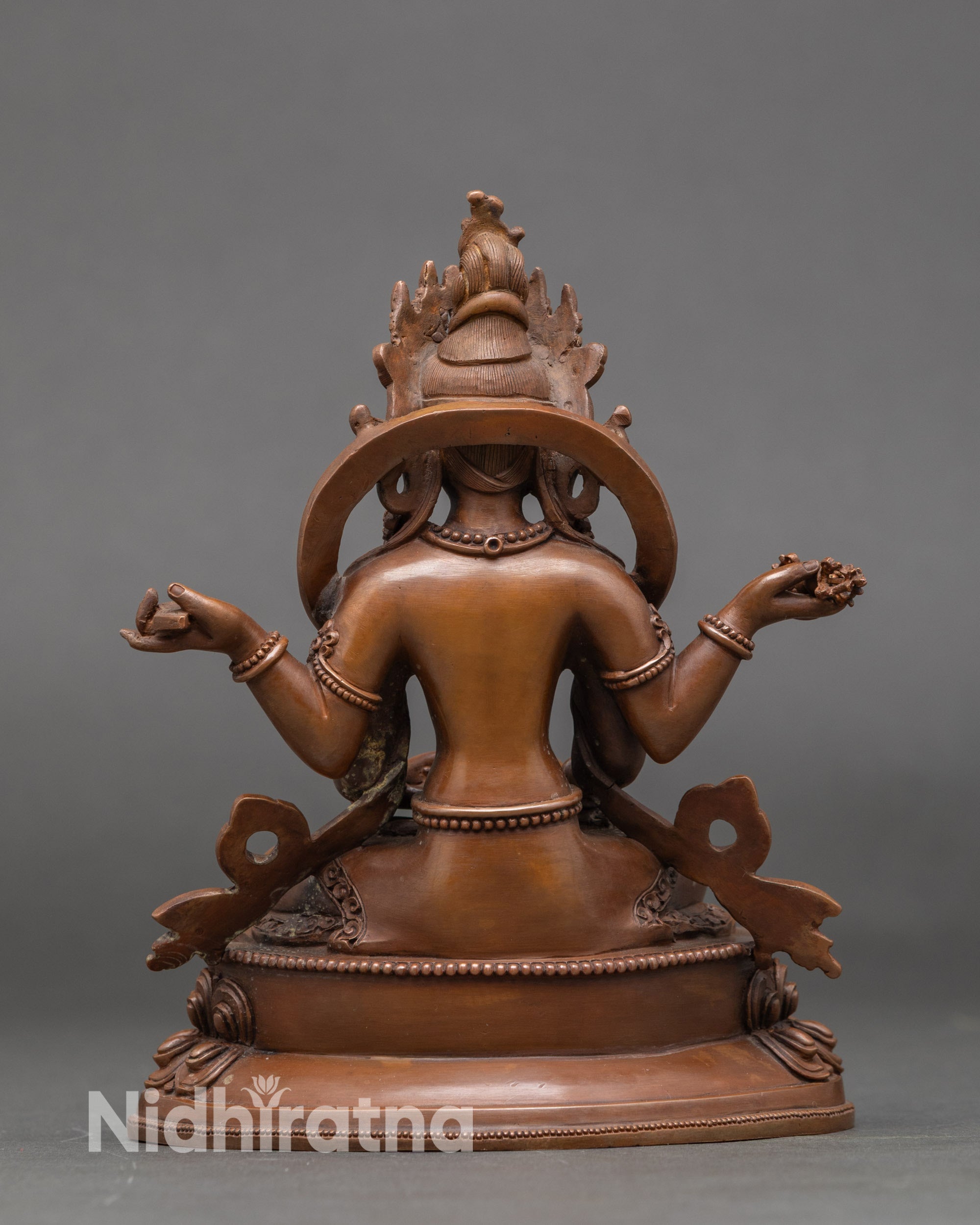 Back view Prajnaparamita statue detailed halo and lotus throne handcrafted from Nepal