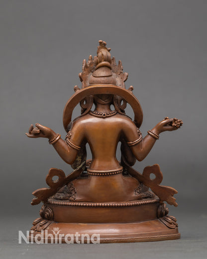 Back view Prajnaparamita statue detailed halo and lotus throne handcrafted from Nepal