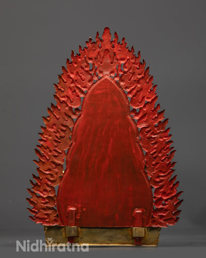 Back view Rahula statue with blazing flame halo and fine details