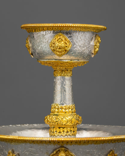 Back view Serkyem Offering Tibetan ritual vessel holding sacred drinks like tea or milk