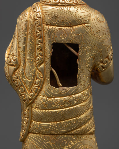 Back view Shakyamuni Buddha disciples statue back view lotus seat and robe carvings