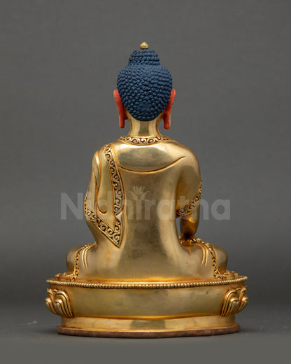 Back view Shakyamuni Buddha seated on lotus base, Himalayan Buddhist altar décor