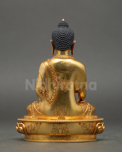 Back view Shakyamuni Buddha statue lotus throne Himalayan Buddhist decor
