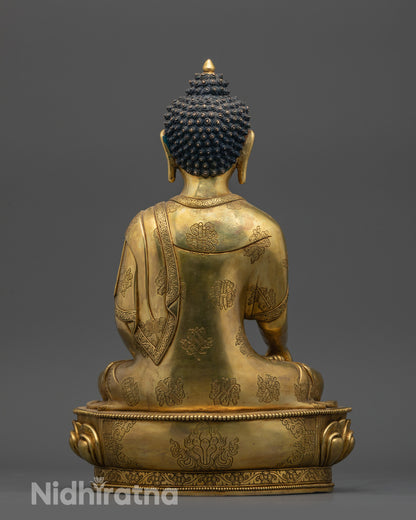 Back view Smooth Shakyamuni Buddha Statue showing carved auspicious robe details