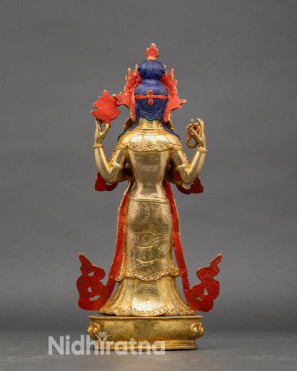 Back view Standing Chenrezig intricate floral and motif carvings Nepalese art