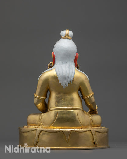 Back view Thangtong Gyalpo seated on striped deer skin with intricate carvings