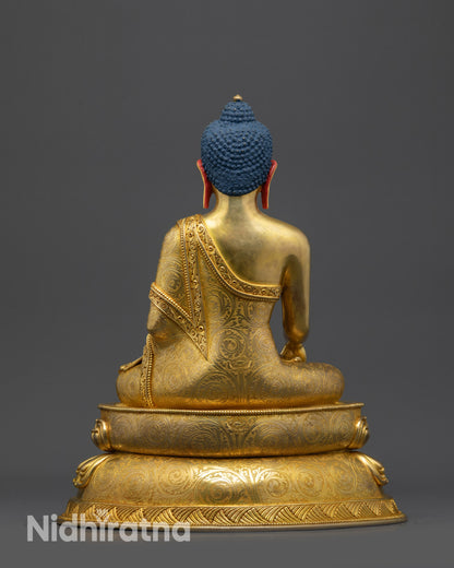 Back view Tibetan Buddha Statue showing detailed robe patterns and craftsmanship