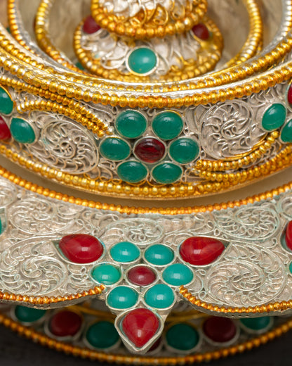 Back view Tibetan Mandala 3 inch handcrafted with intricate gemstone inlay