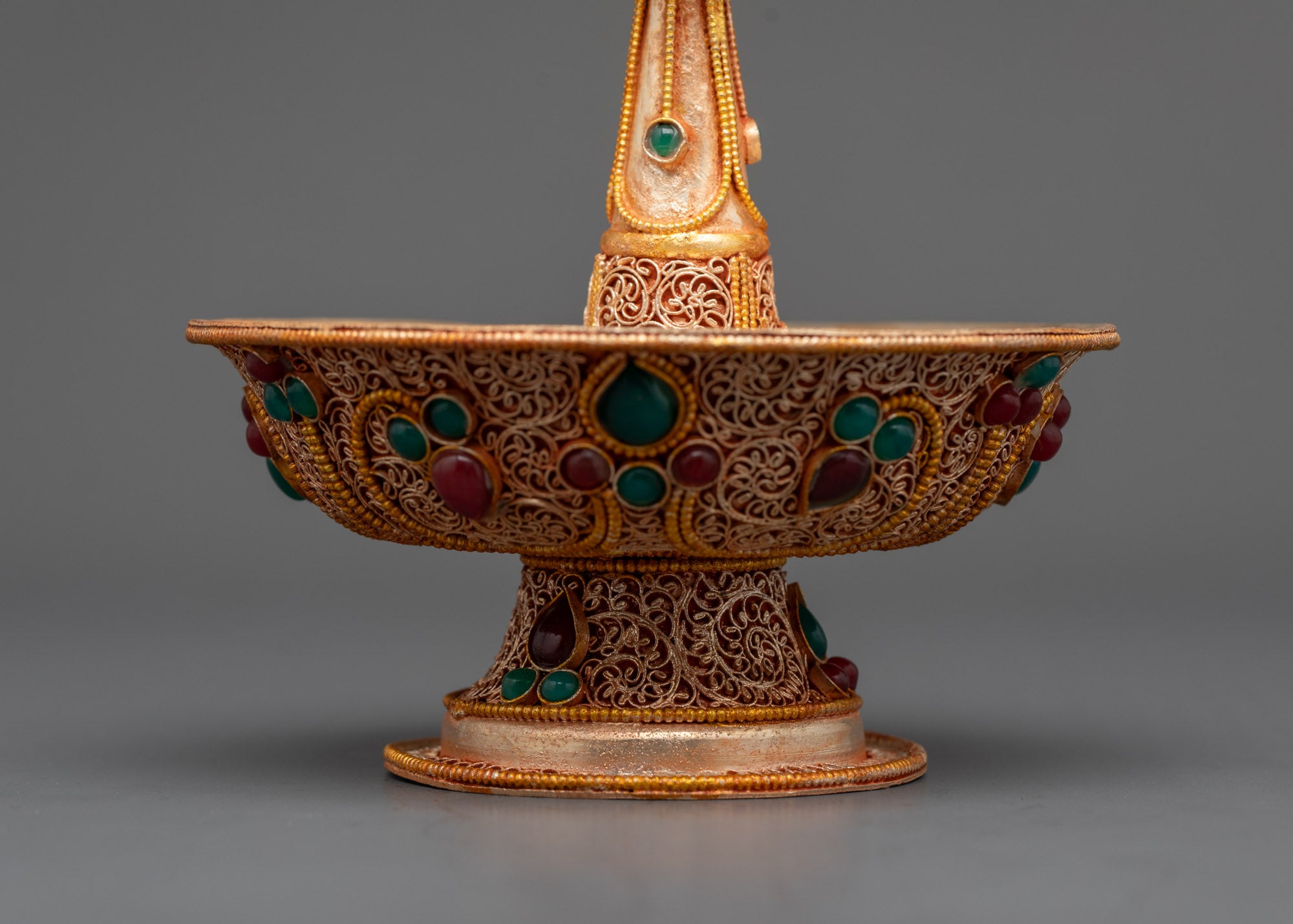 Back view Tibetan Serkyem Offering Bowl handcrafted by Nepalese artisans