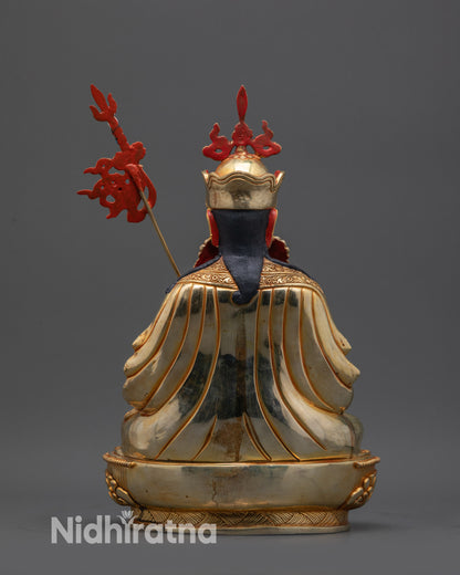 Back view Tsokye Dorje robe details and lotus seat with engraved patterns and textures