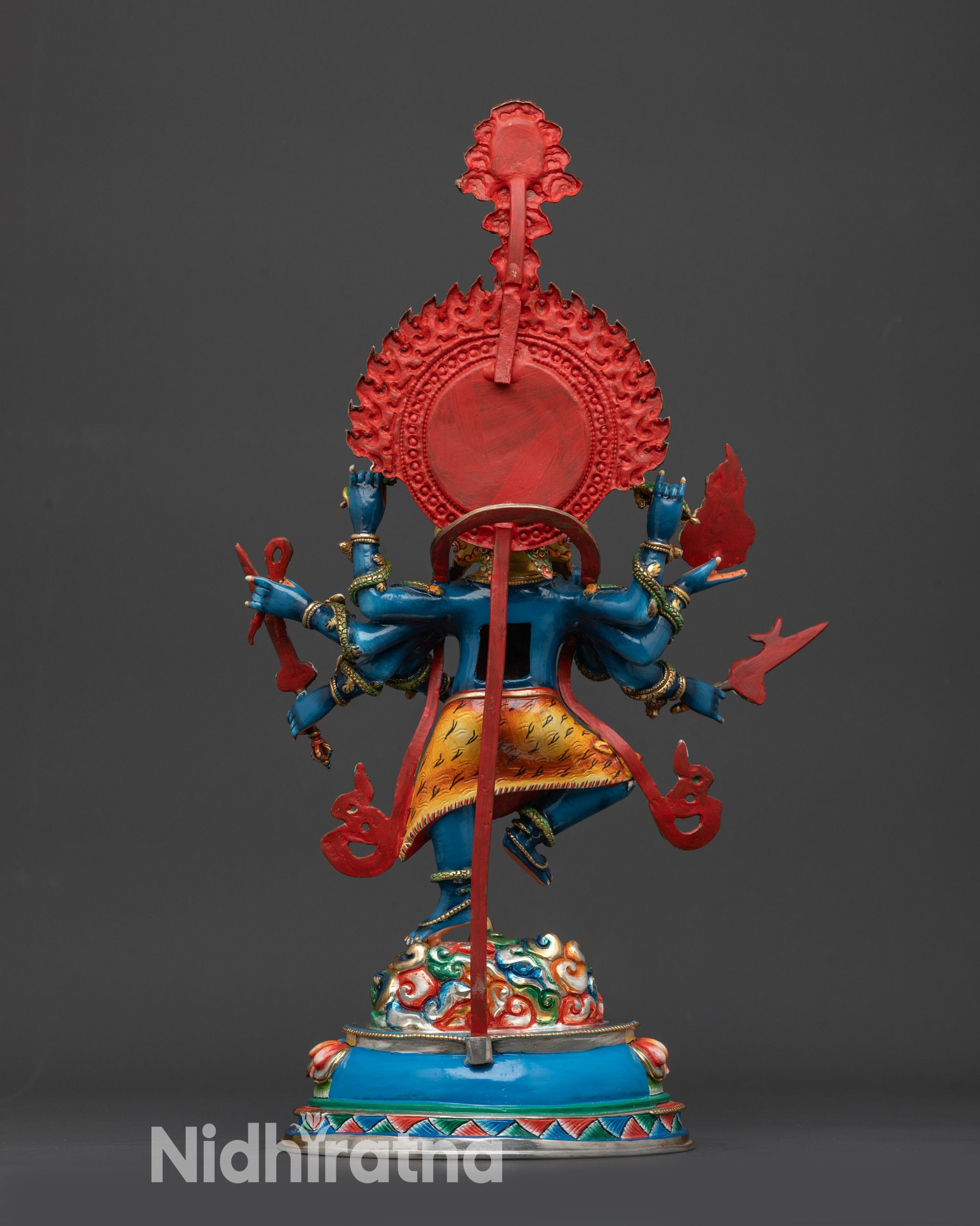 Back view Ucchusma Buddhist protector displaying blazing halo and intricate details