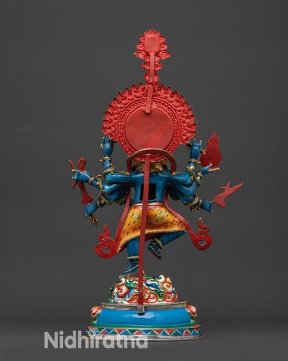 Back view Ucchusma Buddhist protector displaying blazing halo and intricate details