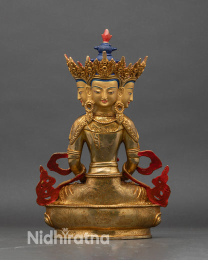 Back view Vairocana Buddha statue carved robes, handmade Nepalese Buddhist art