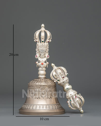 Back view Vajra and Ghanta Set sacred Himalayan instruments for meditation puja