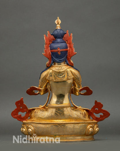 Back view Vajradhara statue showing detailed robe folds and sacred craftsmanship