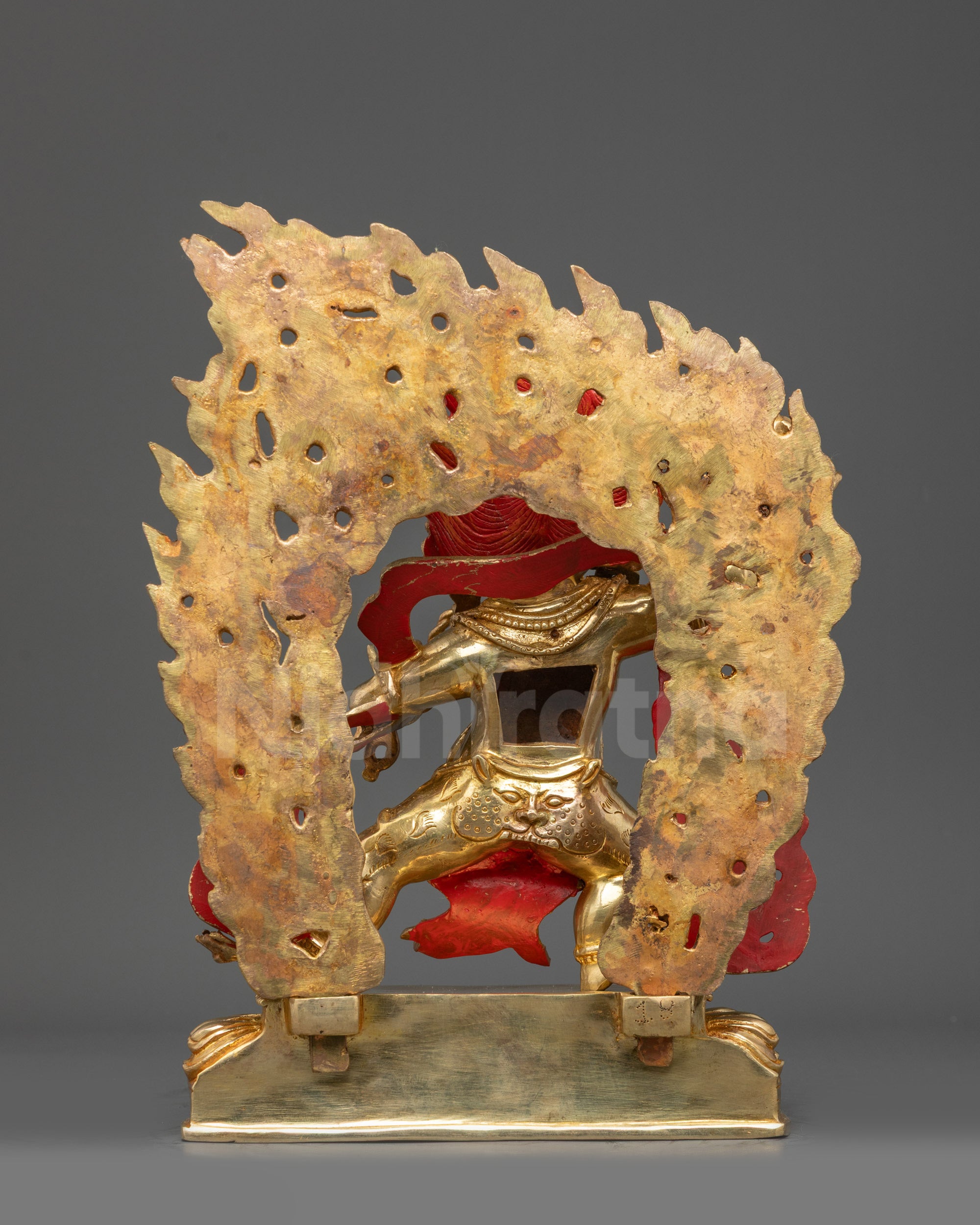 Back view Vajrapani Statue fire-gilded copper alloy blazing halo sculptural details