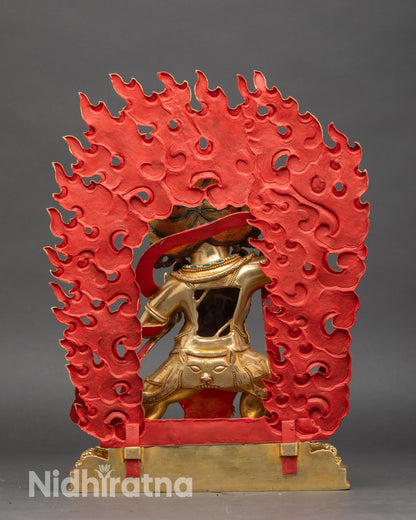 Side view Vajrapani standing on lotus seat with flaming halo and detailed robes