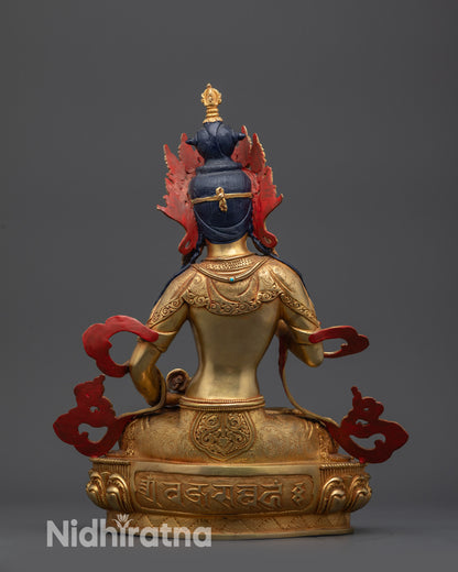 Back view Vajrasattva Statue with carved mantra Om Vajra Sattva Hum on lotus seat