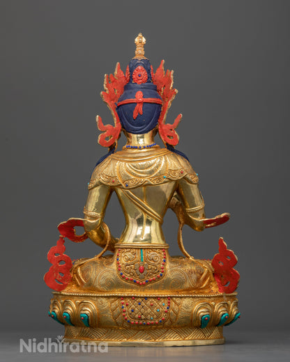 Back view Vajrasattva copper statue gold-gilded finish sacred Nepalese craftsmanship