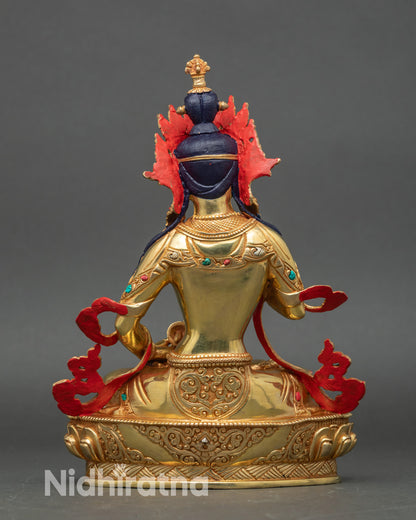 Back view Vajrasattva copper statue gold gilded lotus throne Himalayan Buddhist art