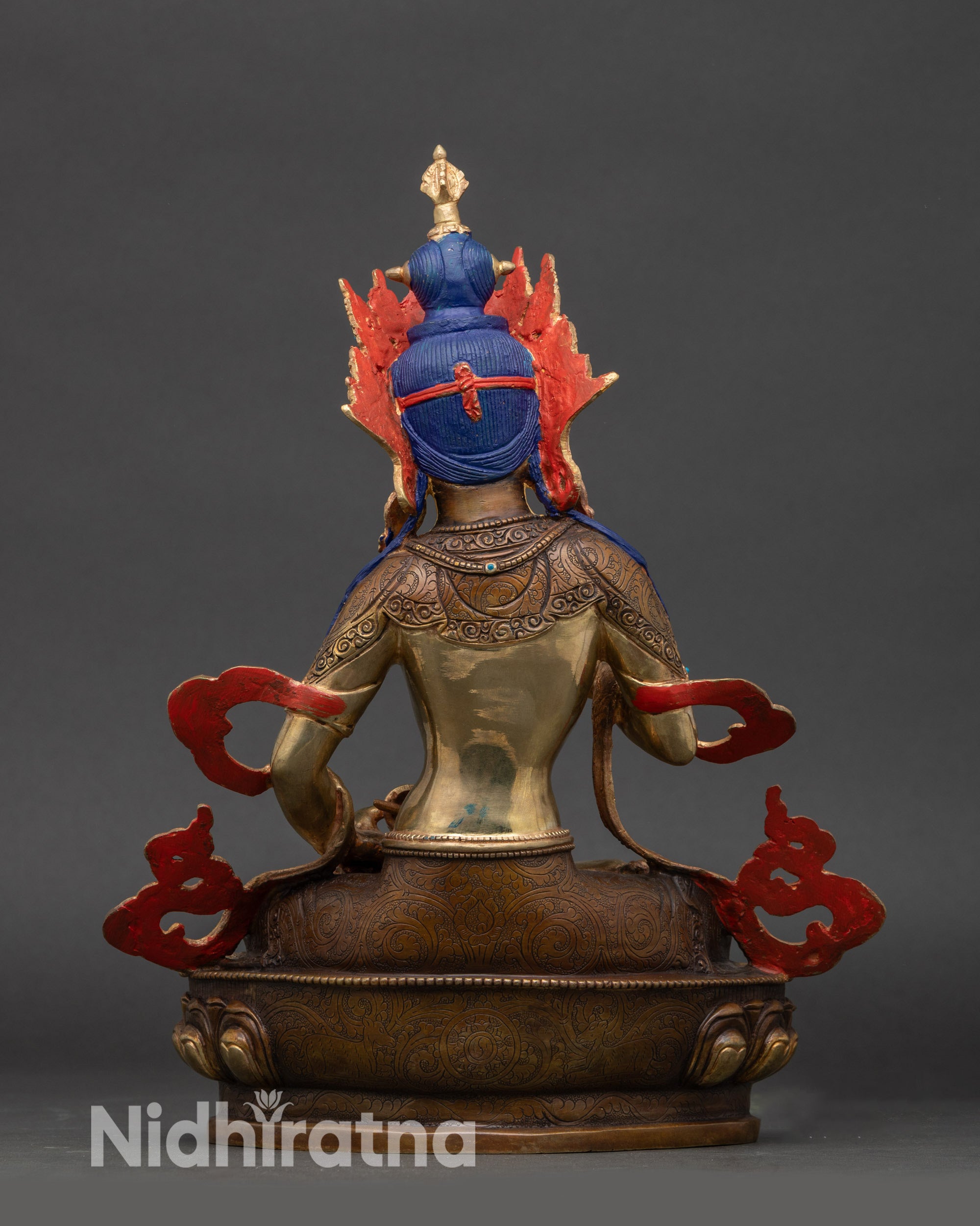 Back view Vajrasattva figure | hand-painted copper and gold | sacred Buddhist décor