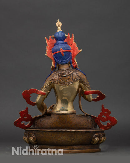 Back view Vajrasattva figure | hand-painted copper and gold | sacred Buddhist décor