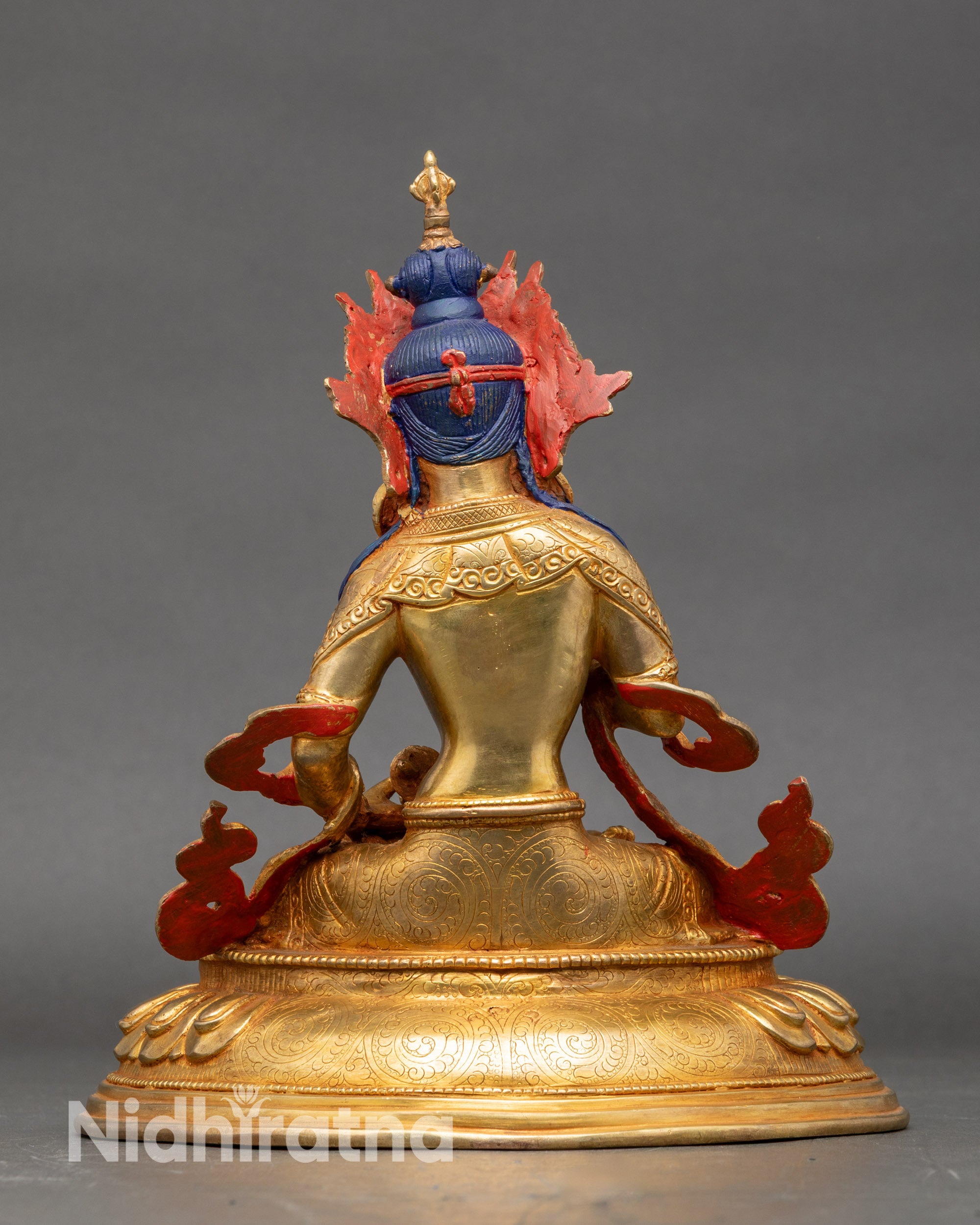 Back view Vajrasattva gold fire-gilded copper statue Tibetan meditation art