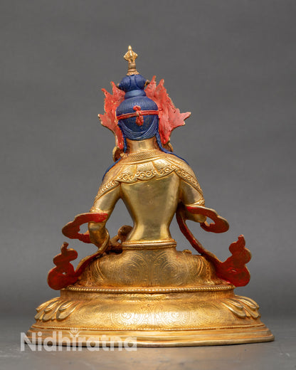 Back view Vajrasattva gold fire-gilded copper statue Tibetan meditation art